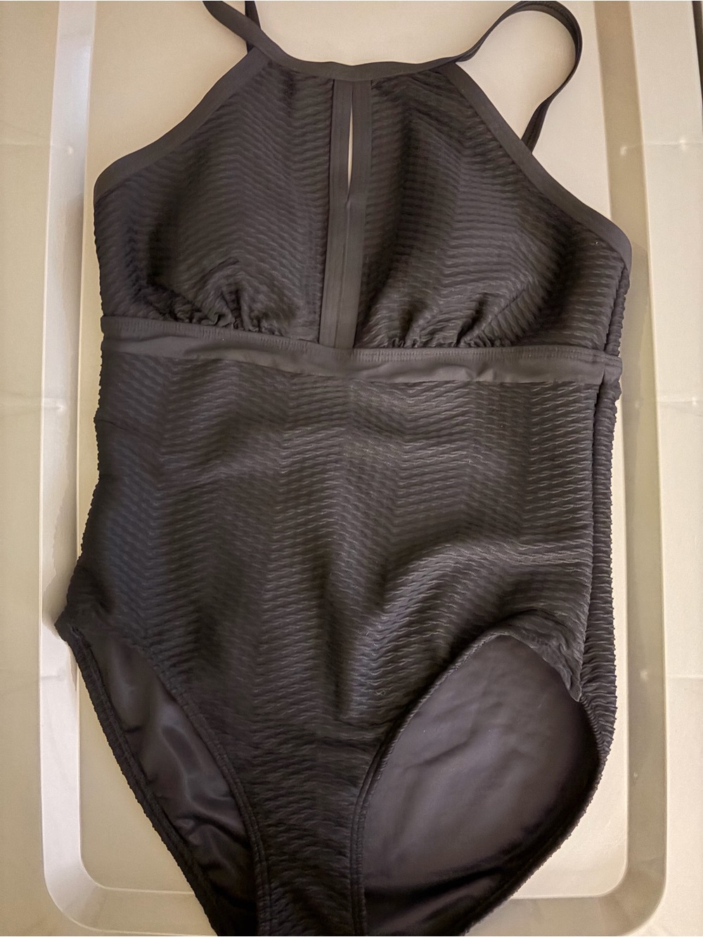 Lands' End Black Textured One-Piece Swimsuit